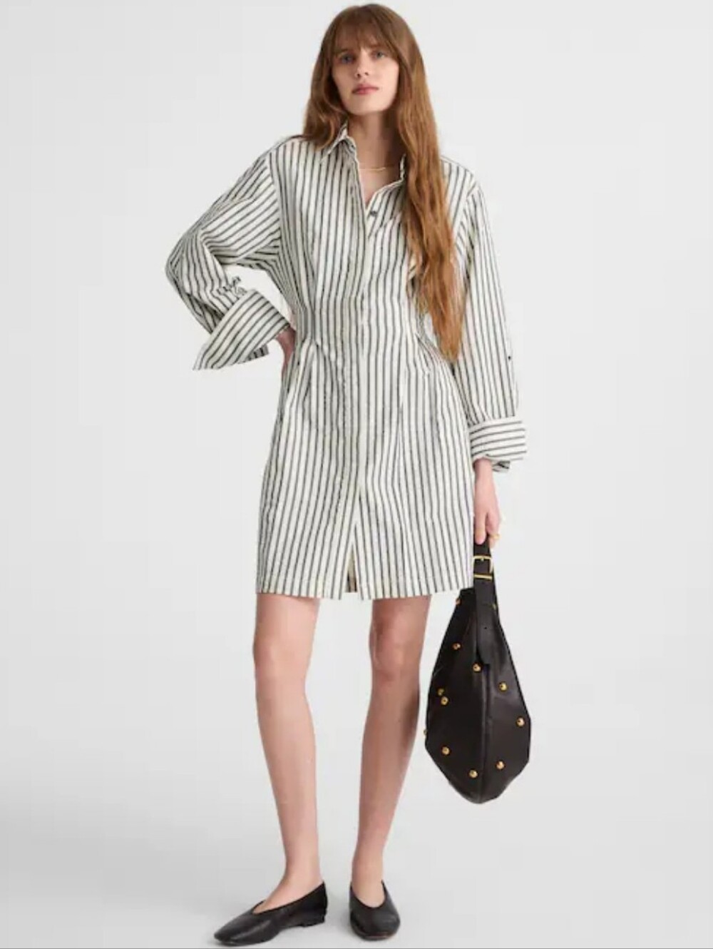 Madewell Tucked Mini Shirtdress White/black Stripe Size 2 Women's